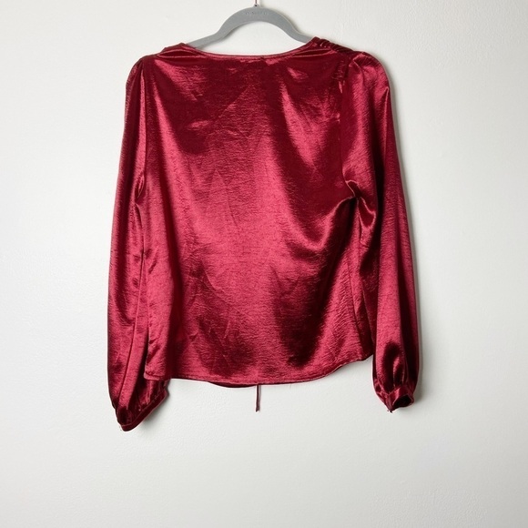 BY THE WAY REVOLVE Red Satin Tie Front Blouse Sz S - Picture 2 of 5